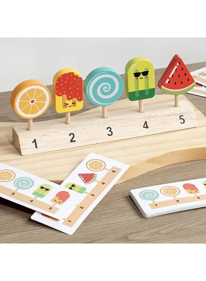 Wooden Ice Cream Sorting Game With 21 Double Sided Cards Educational Color Matching Toy - Image 5